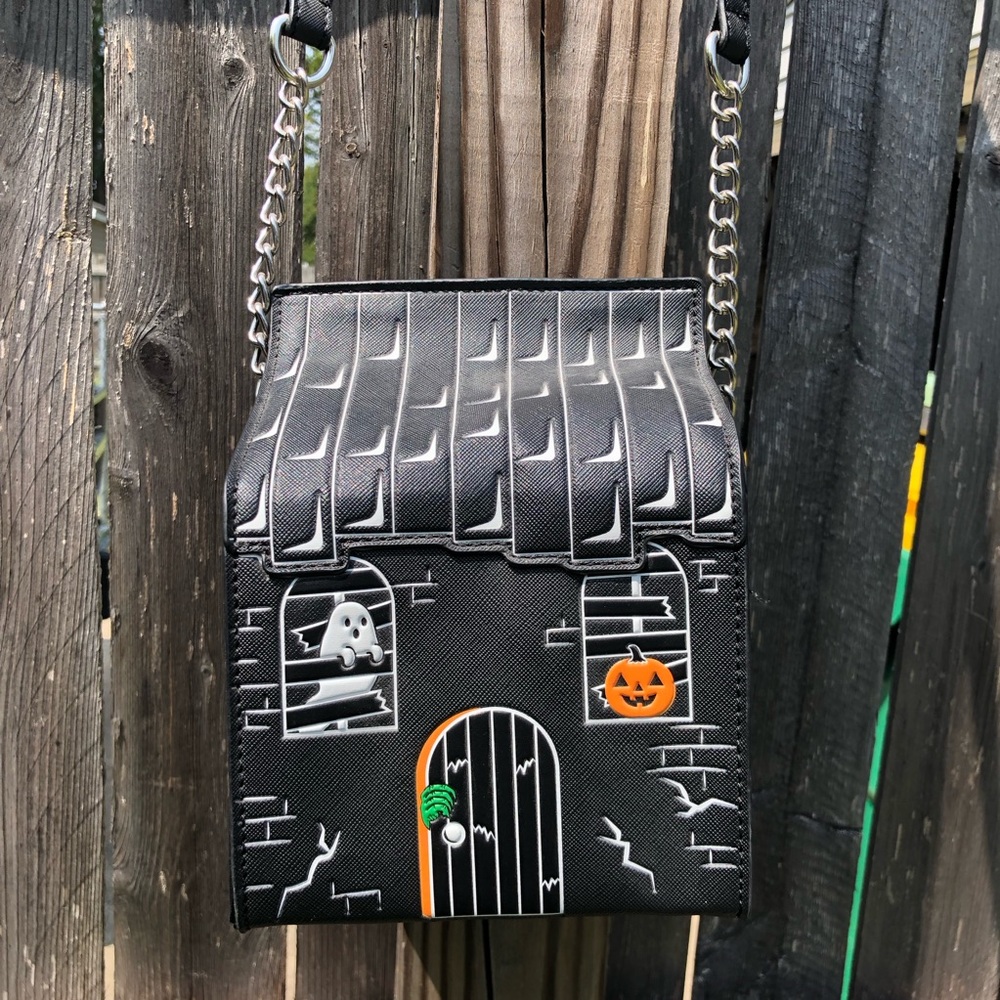 Black Halloween Haunted House Crossbody Bag